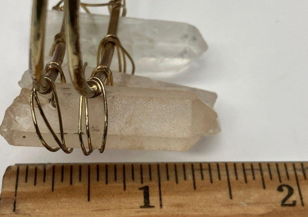 Brass-Tone Cuff with Triple Raw Quartz Points