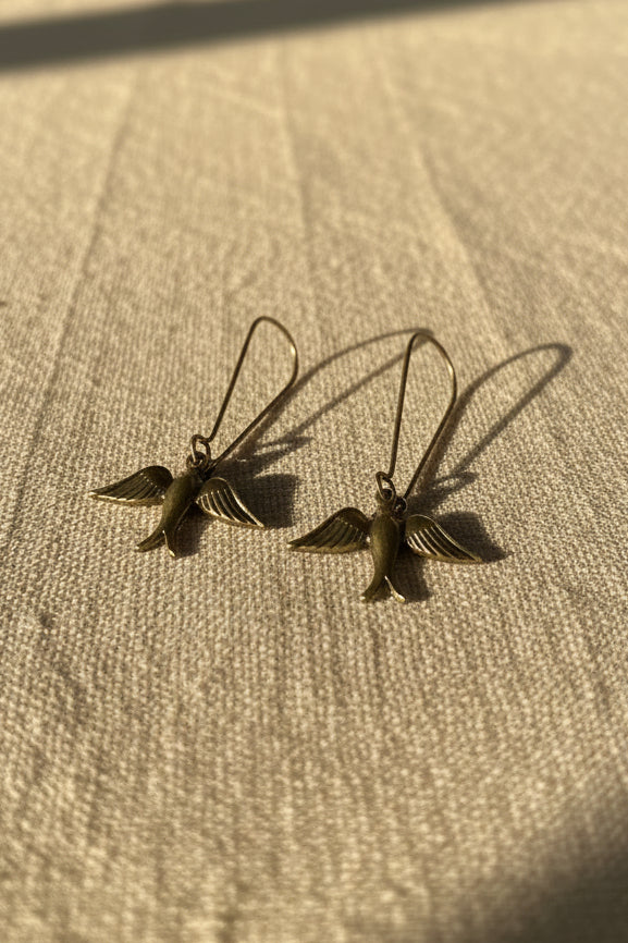 Antiqued Silver Swallow Dangle Earrings