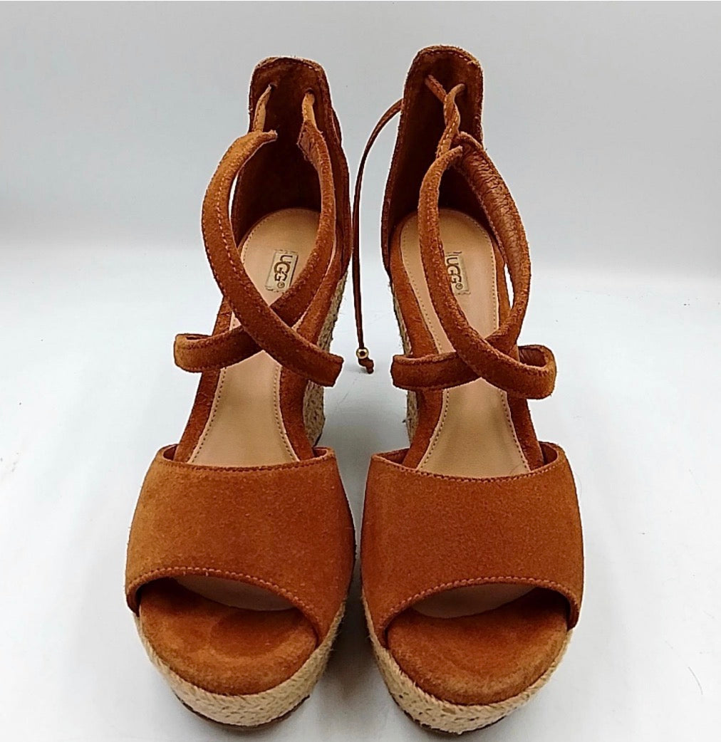 UGG Chestnut Suede Espadrille Wedge Sandals