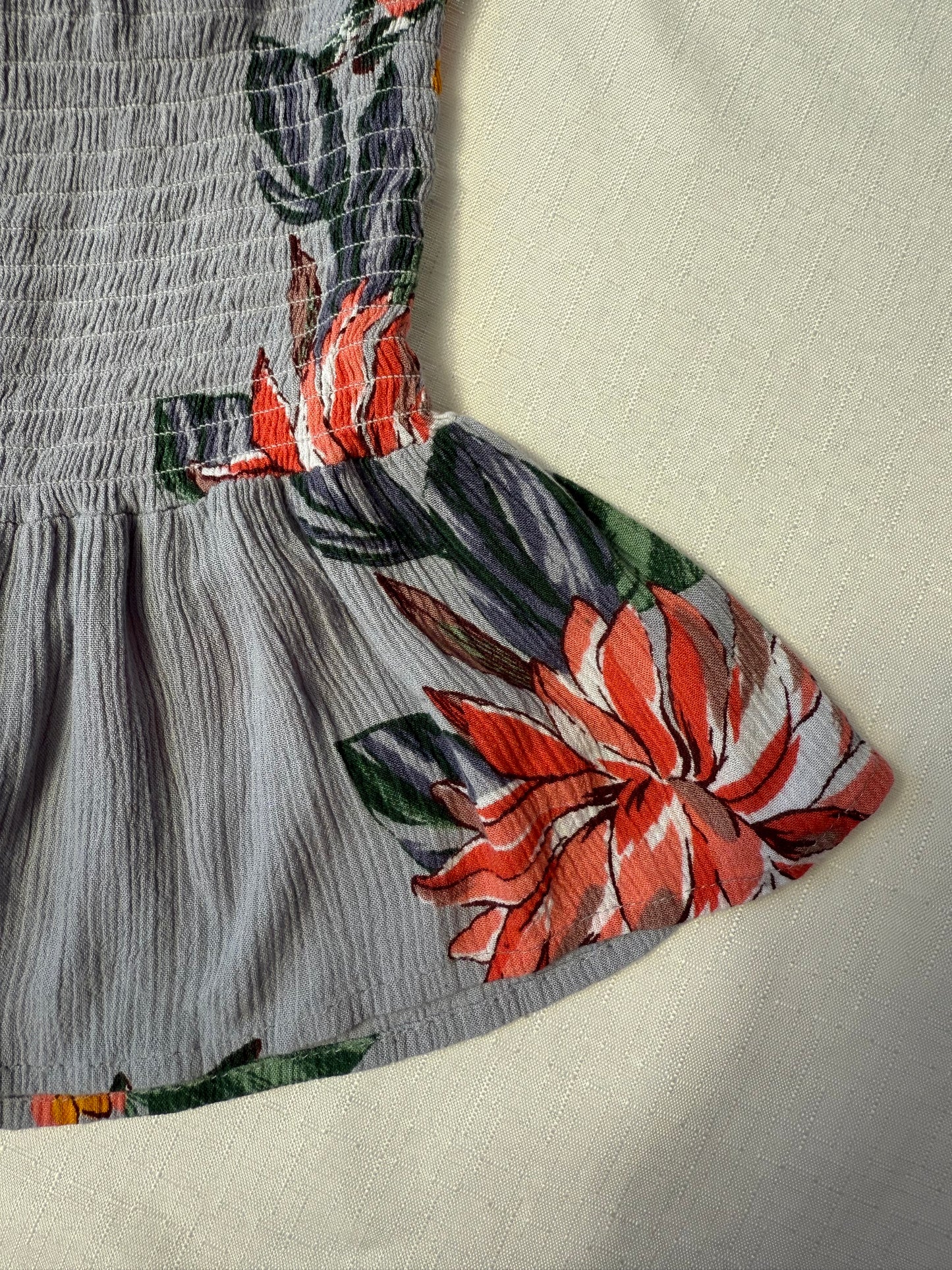 Patrons of Peace Grey Floral Smocked Peplum