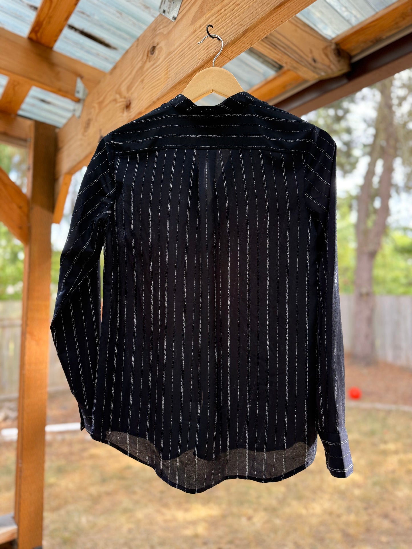 Banana Republic Navy Pinstripe Sheer Blouse