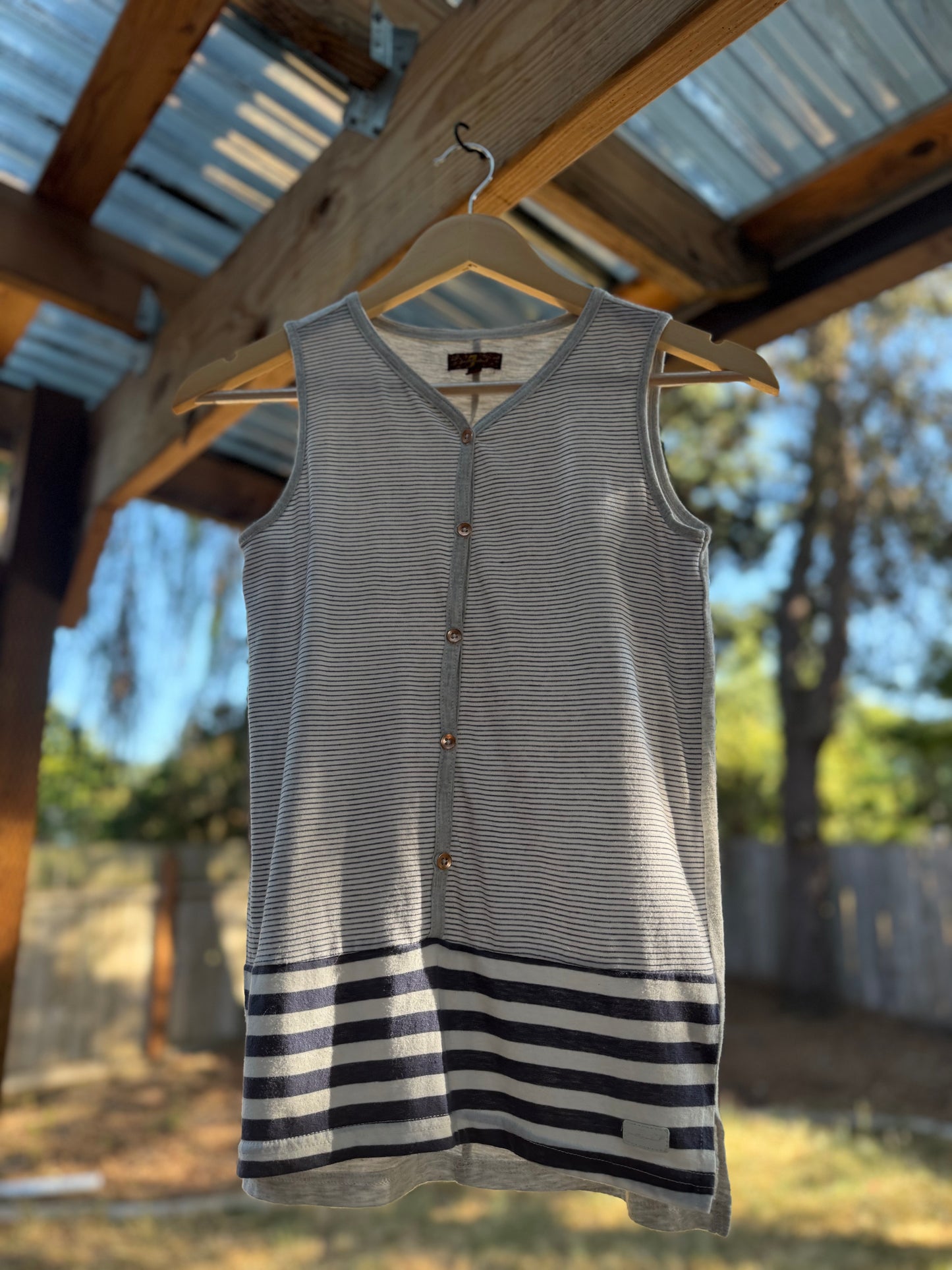 7 For All Mankind Striped Sleeveless Henley Tank