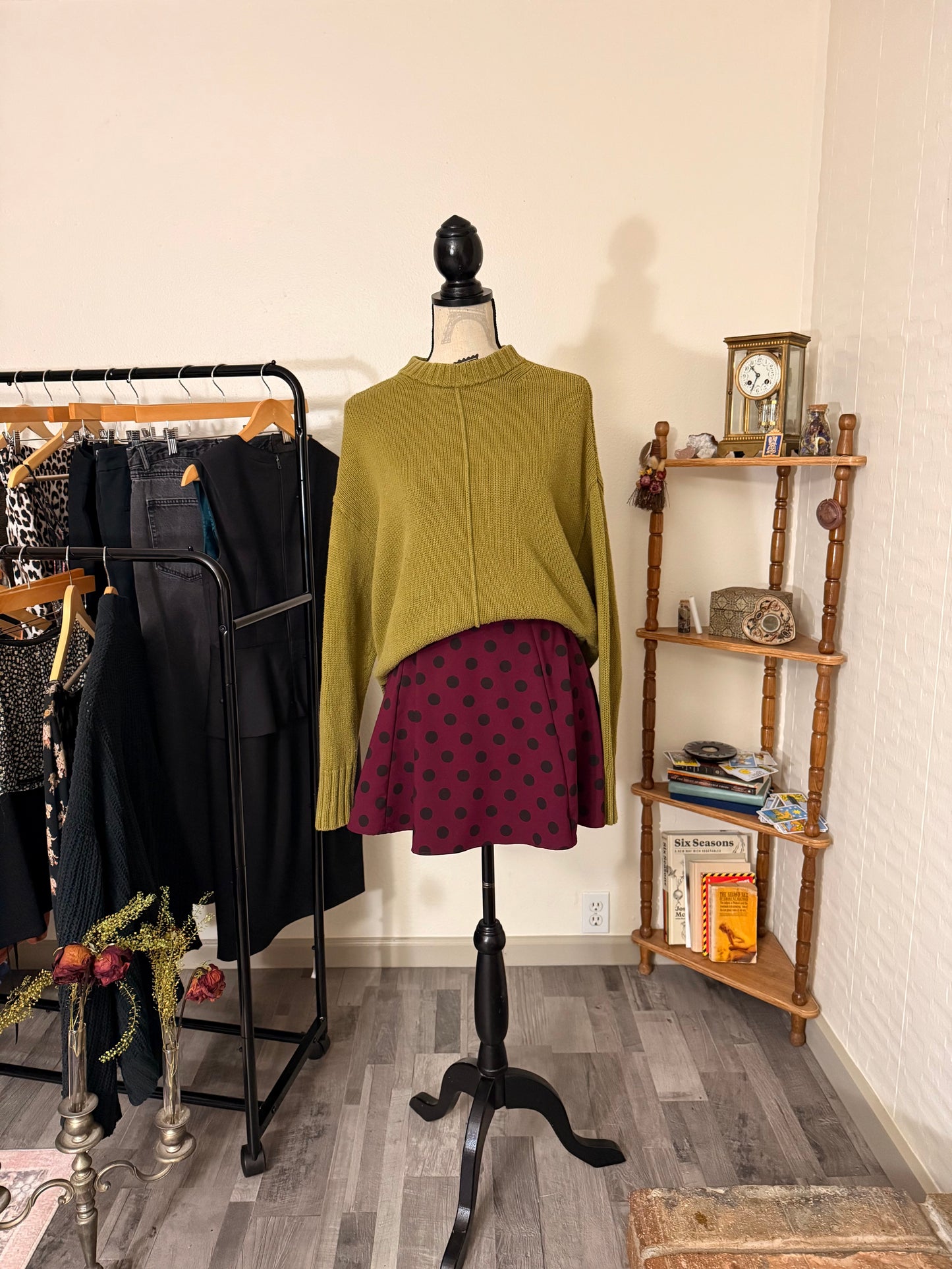 H&M Burgundy Polka Dot Skater Skirt