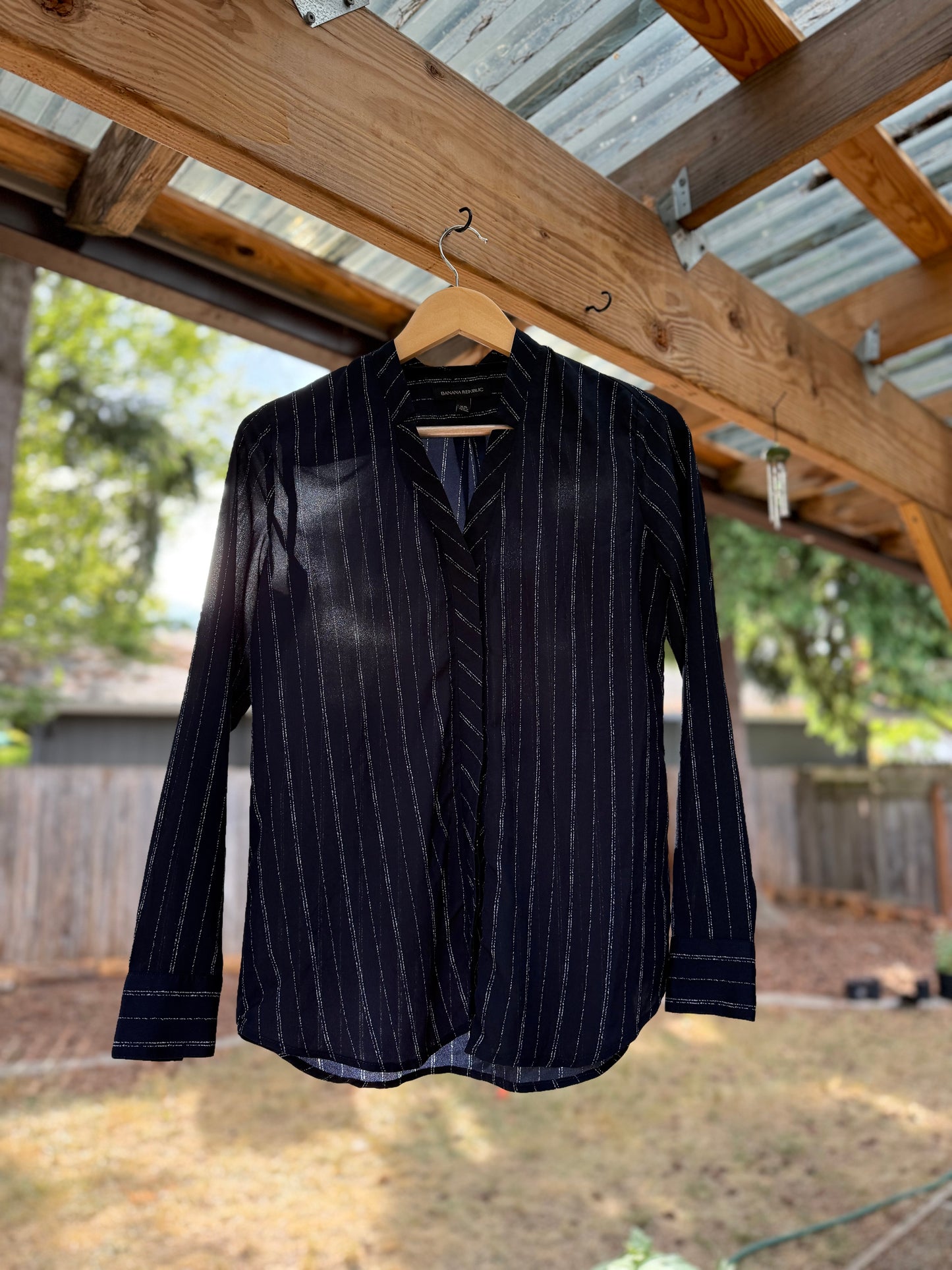 Banana Republic Navy Pinstripe Sheer Blouse