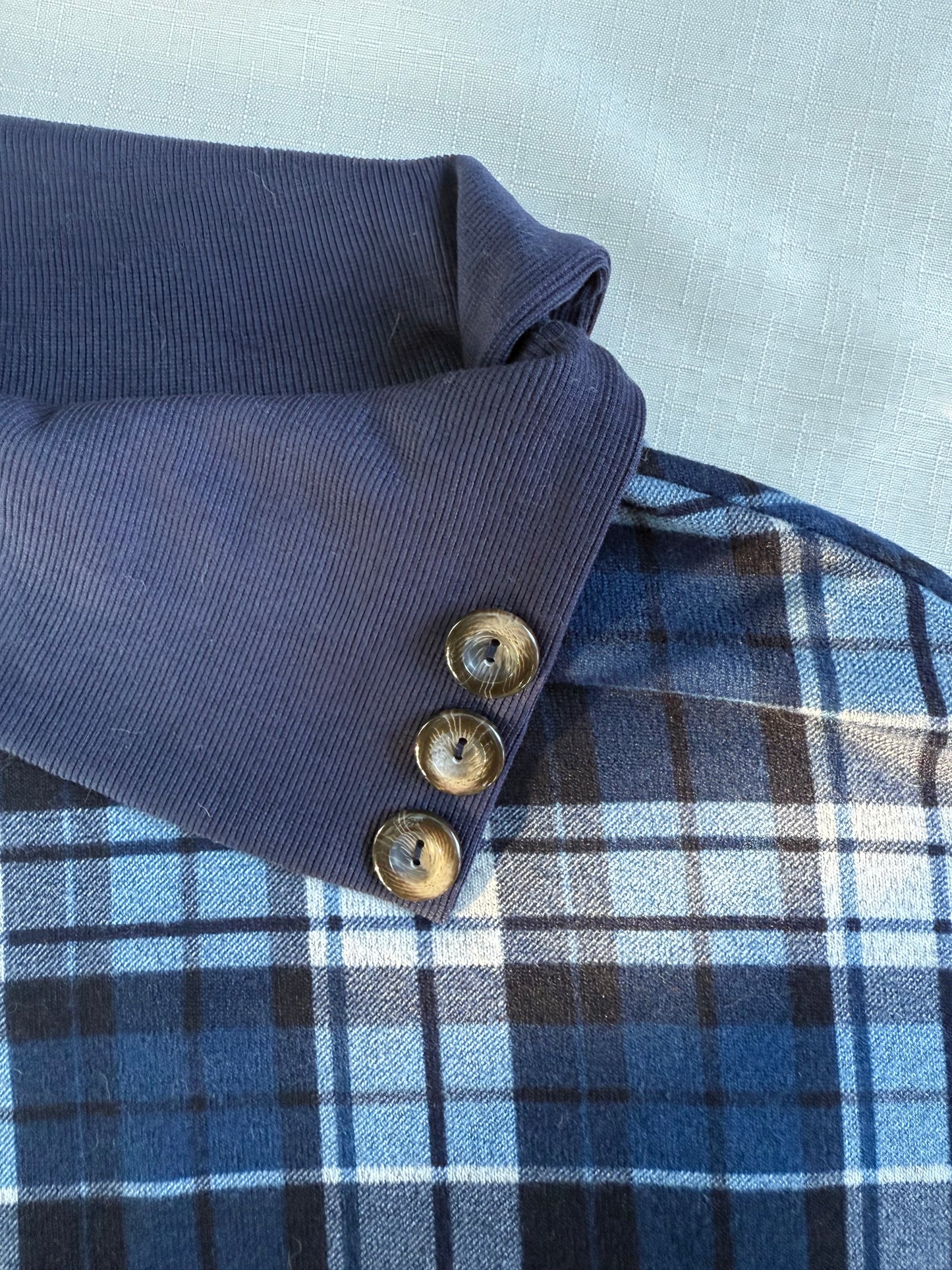 Fervour Navy Plaid Button Poncho