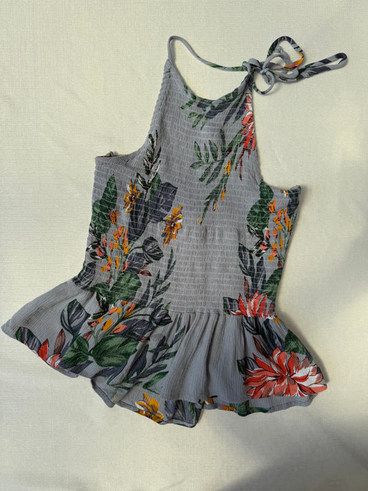 Patrons of Peace Grey Floral Smocked Peplum