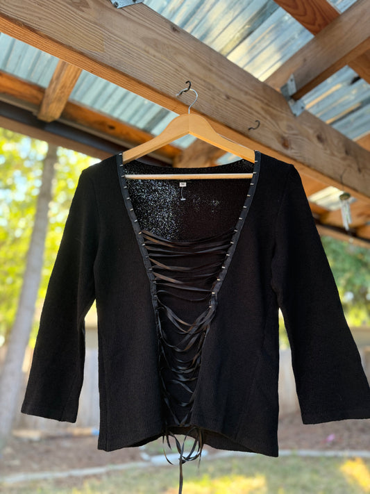 Elaris Lace-Up Black Knit Top