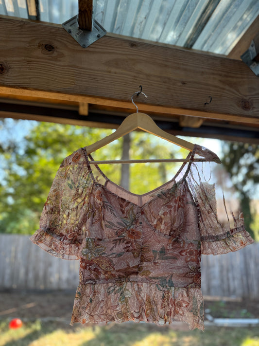 Meraki Vintage-Style Mesh Blouse