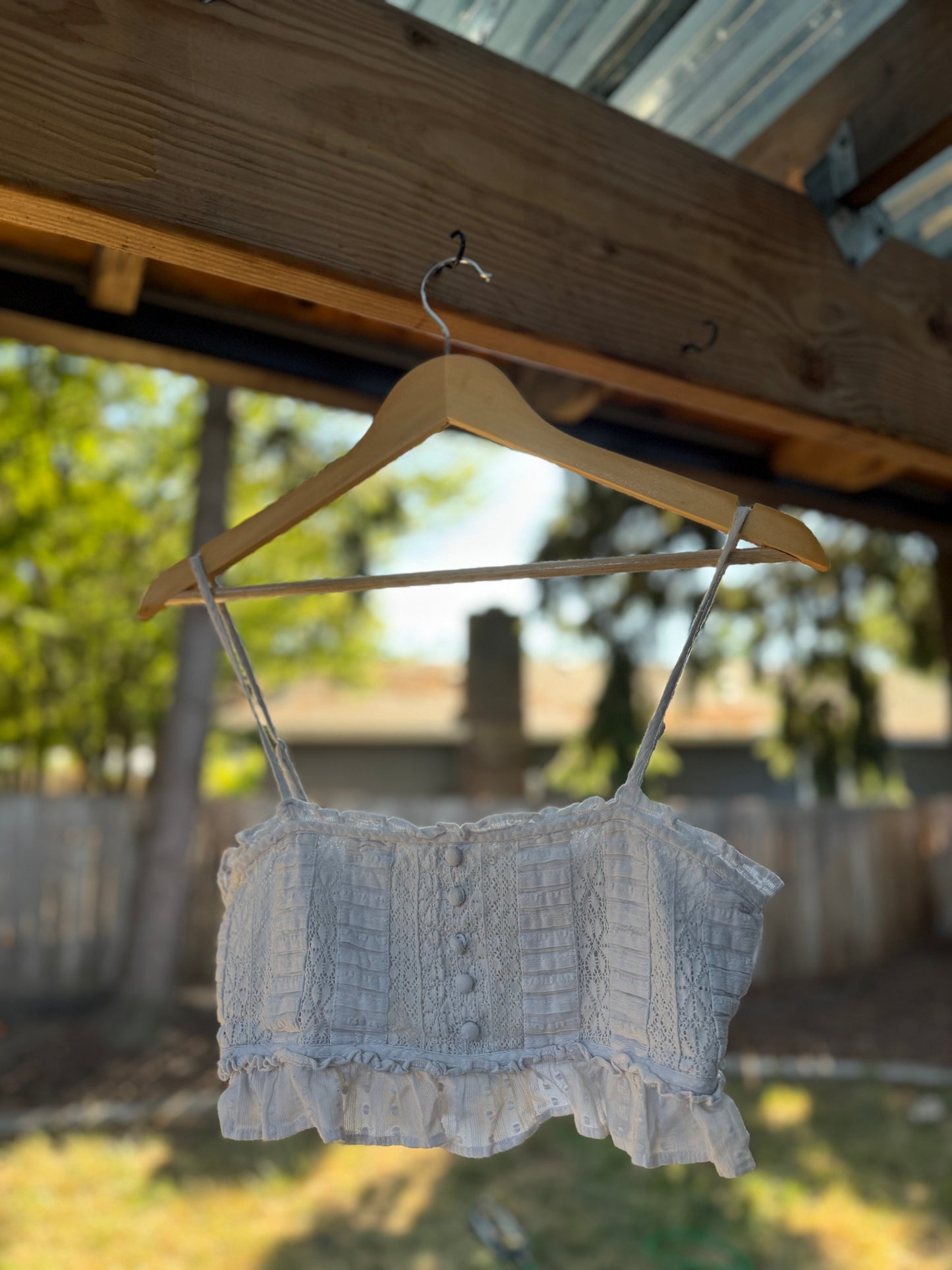 American Eagle White Lace Button-Front Crop Top