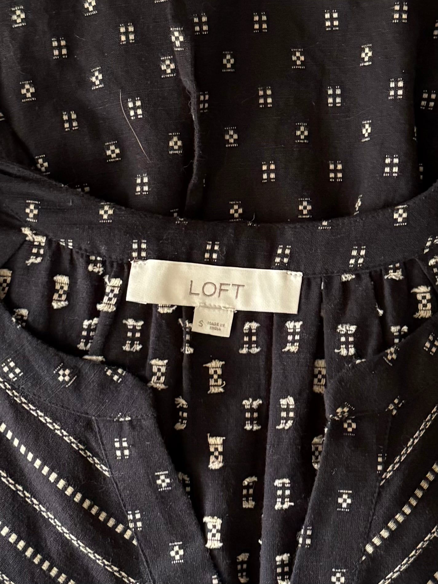 LOFT Black Printed Cotton Dress