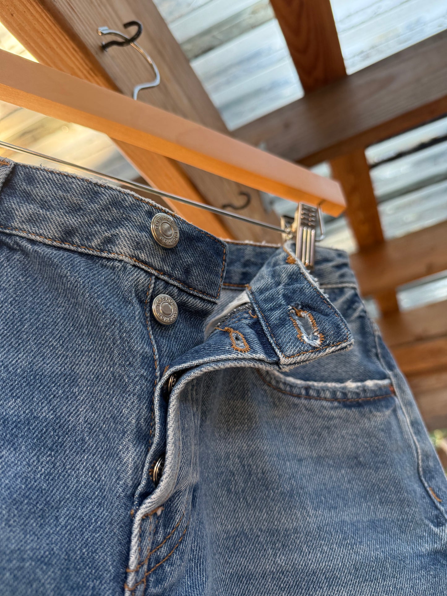 Topshop Moto Button-Fly Denim Shorts