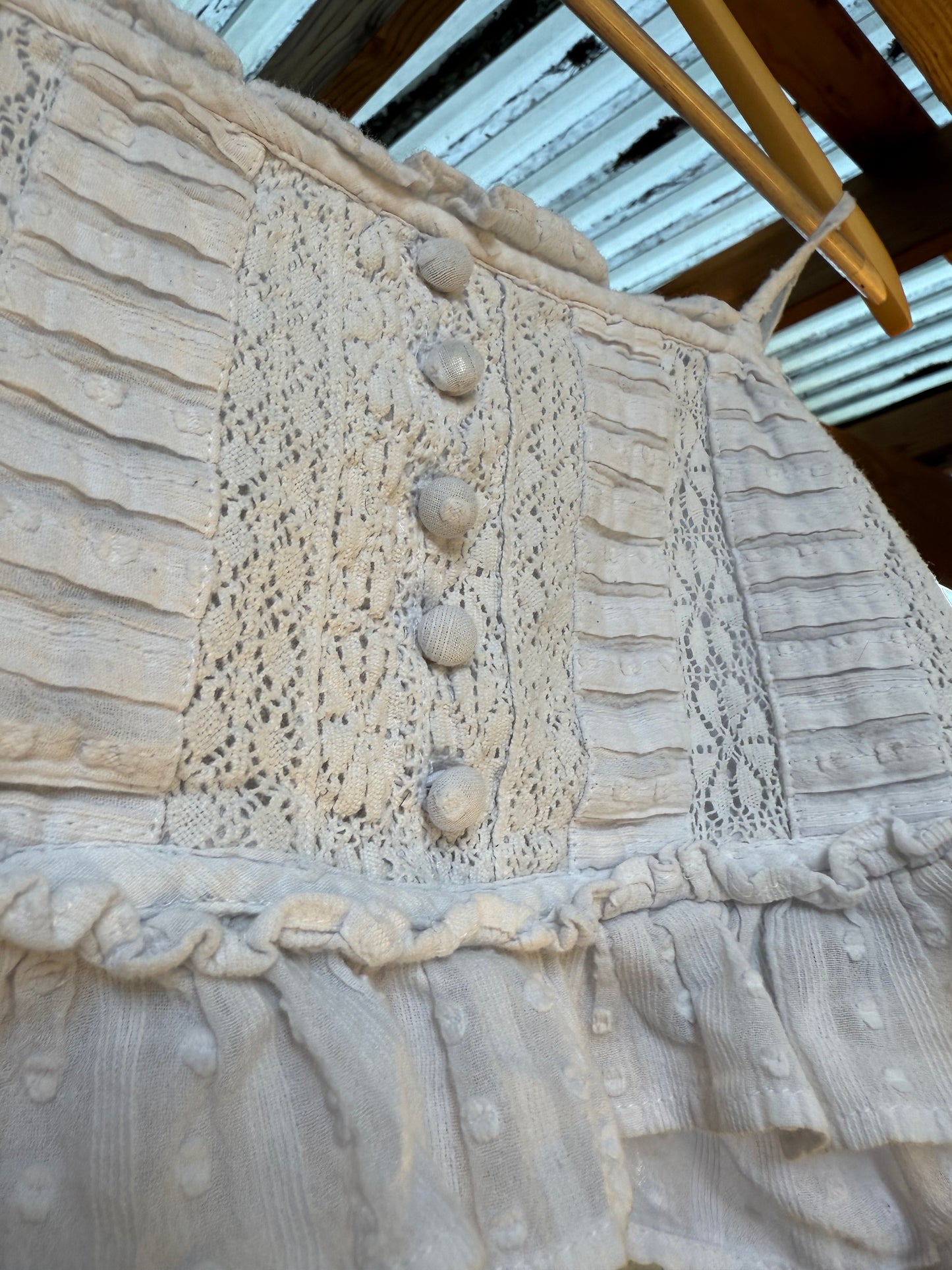 American Eagle White Lace Button-Front Crop Top