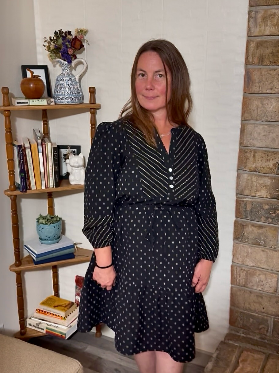 LOFT Black Printed Cotton Dress