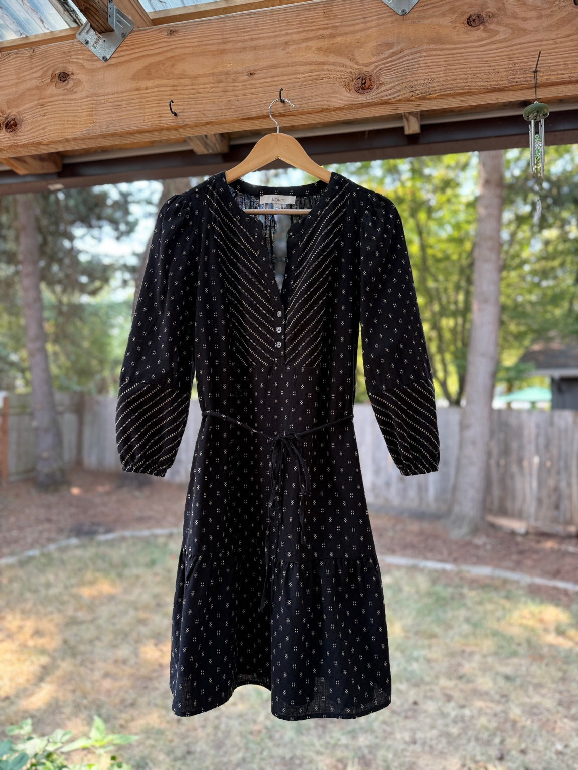 LOFT Black Printed Cotton Dress