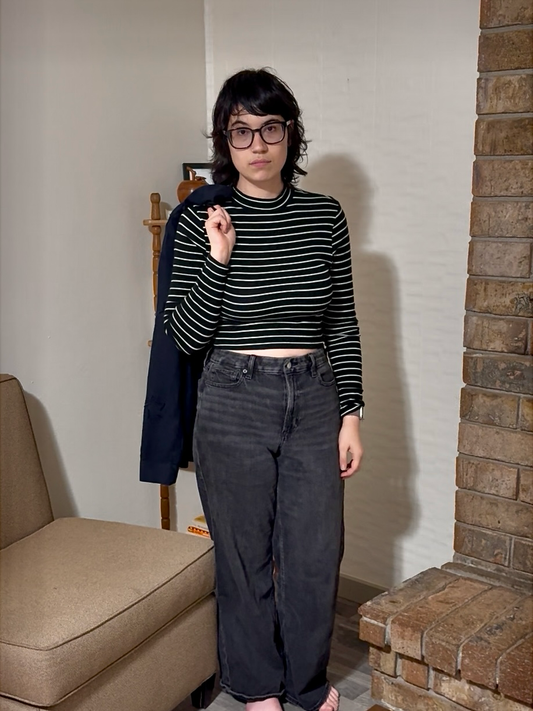 Divided by H&M Black & White Striped Long Sleeve Crop Top