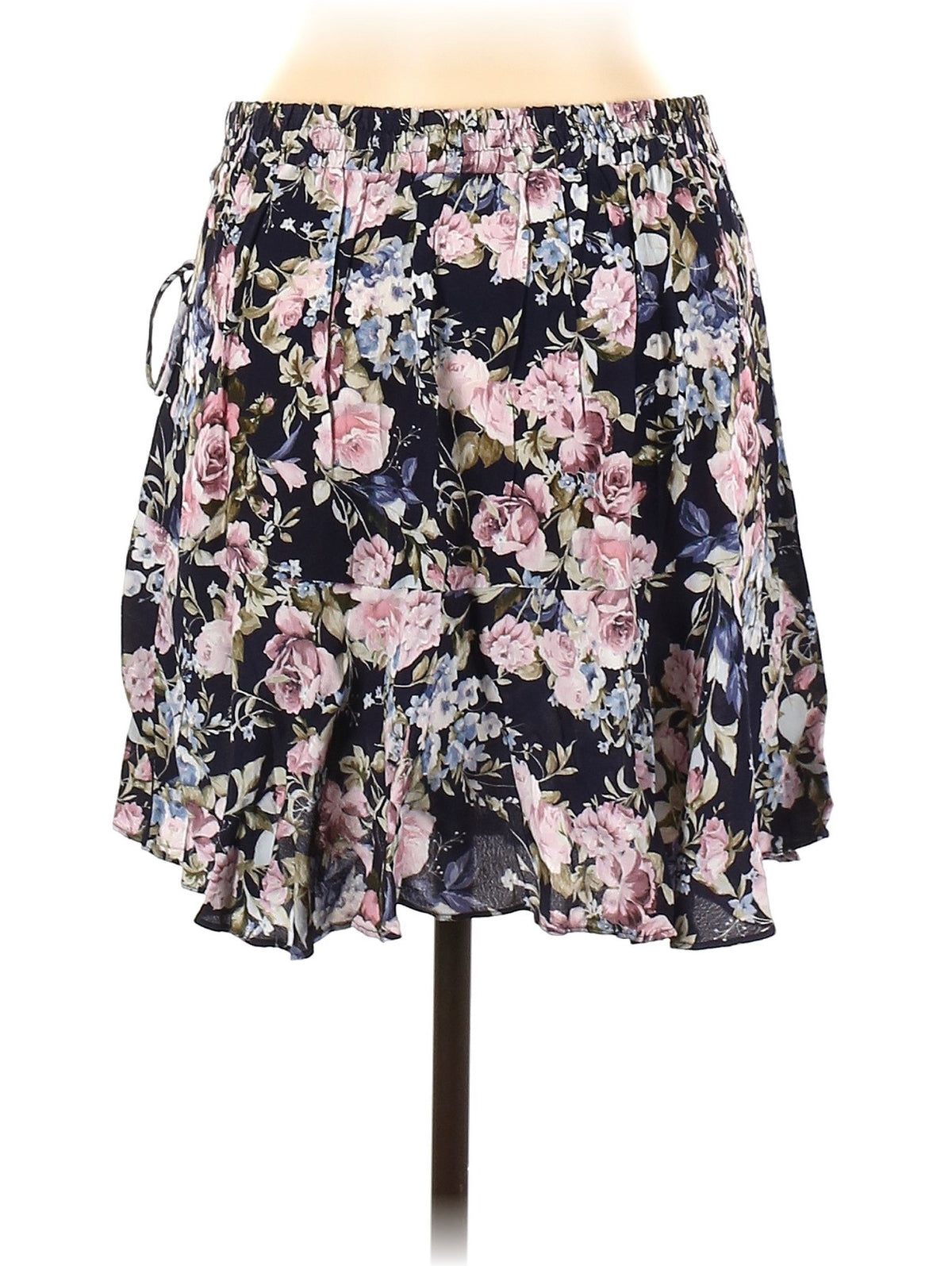 Forever New Floral Ruched Ruffle Mini Skirt in Navy