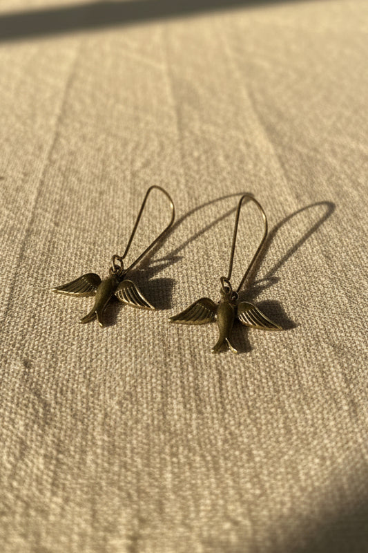 Antiqued Silver Swallow Dangle Earrings