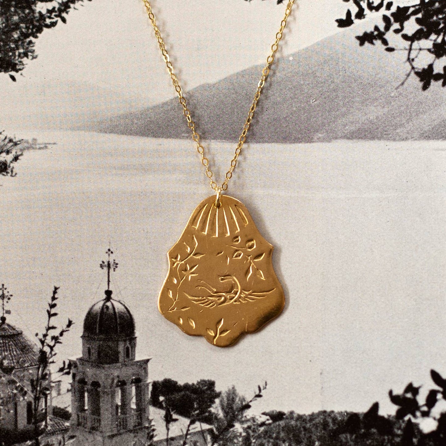 Vintage Brass Bird Pendant Necklace