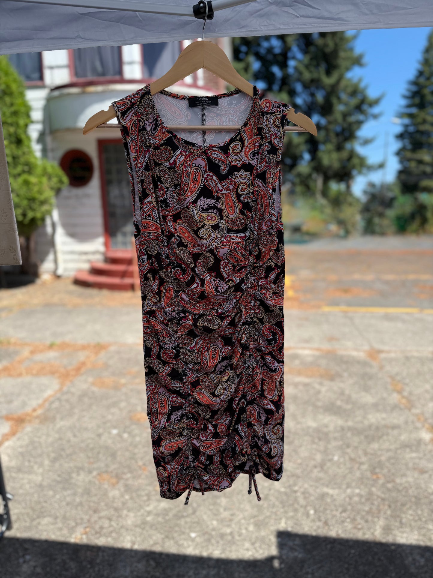 Bershka Paisley Print Ruched Bodycon Mini Dress