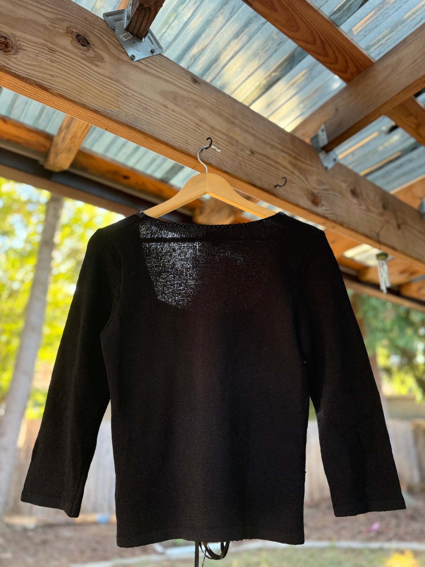 Elaris Lace-Up Black Knit Top