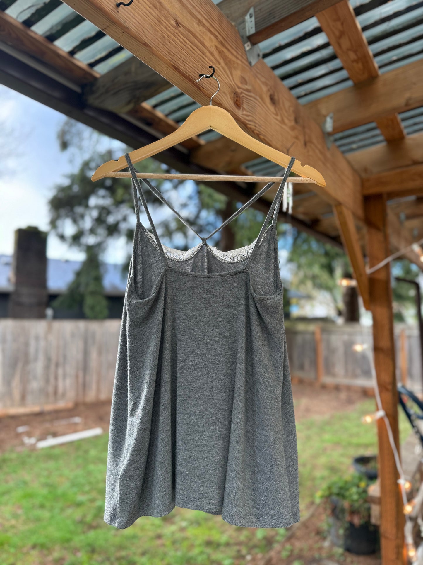 Express Gray Lace-Trim Strappy Camisole