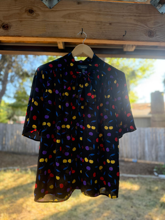 ModCloth Cherry Pop Tie-Neck Blouse