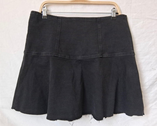 We The Free Washed Black Denim Mini Skirt — Raw Hem, Back Zip