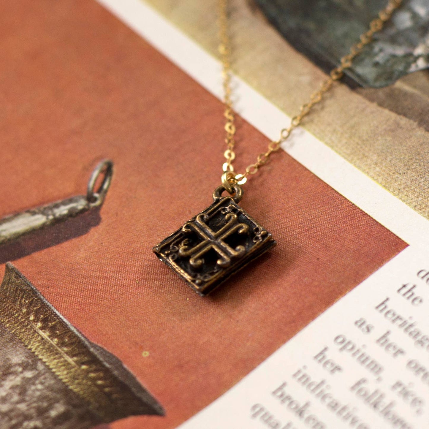 Antique Book Charm Necklace