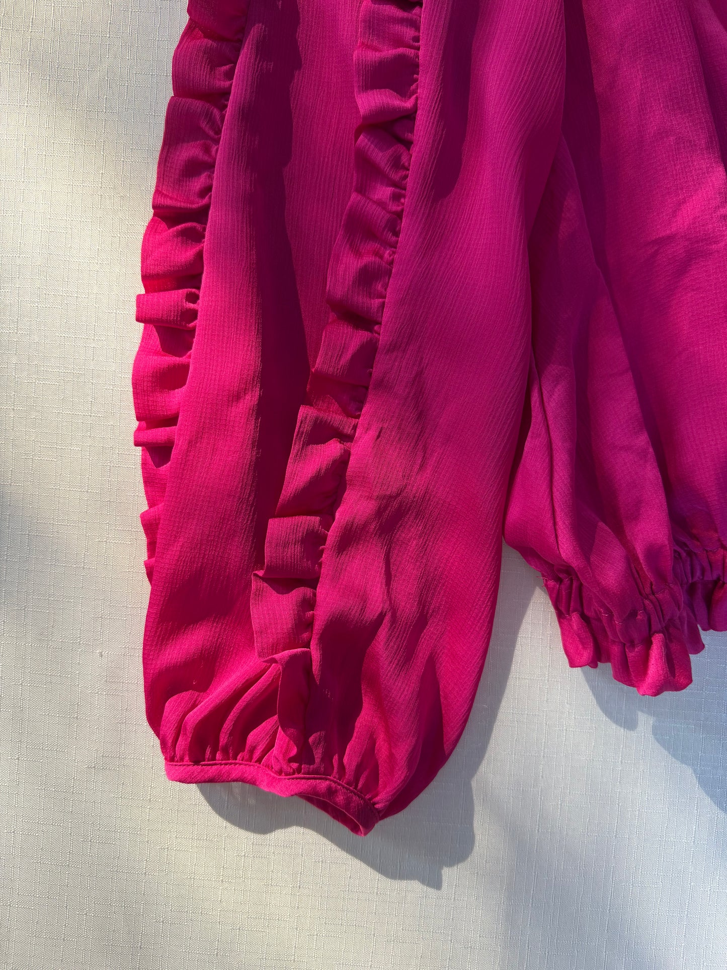 Ann Taylor Petite Raspberry Sheer Ruffle Blouse