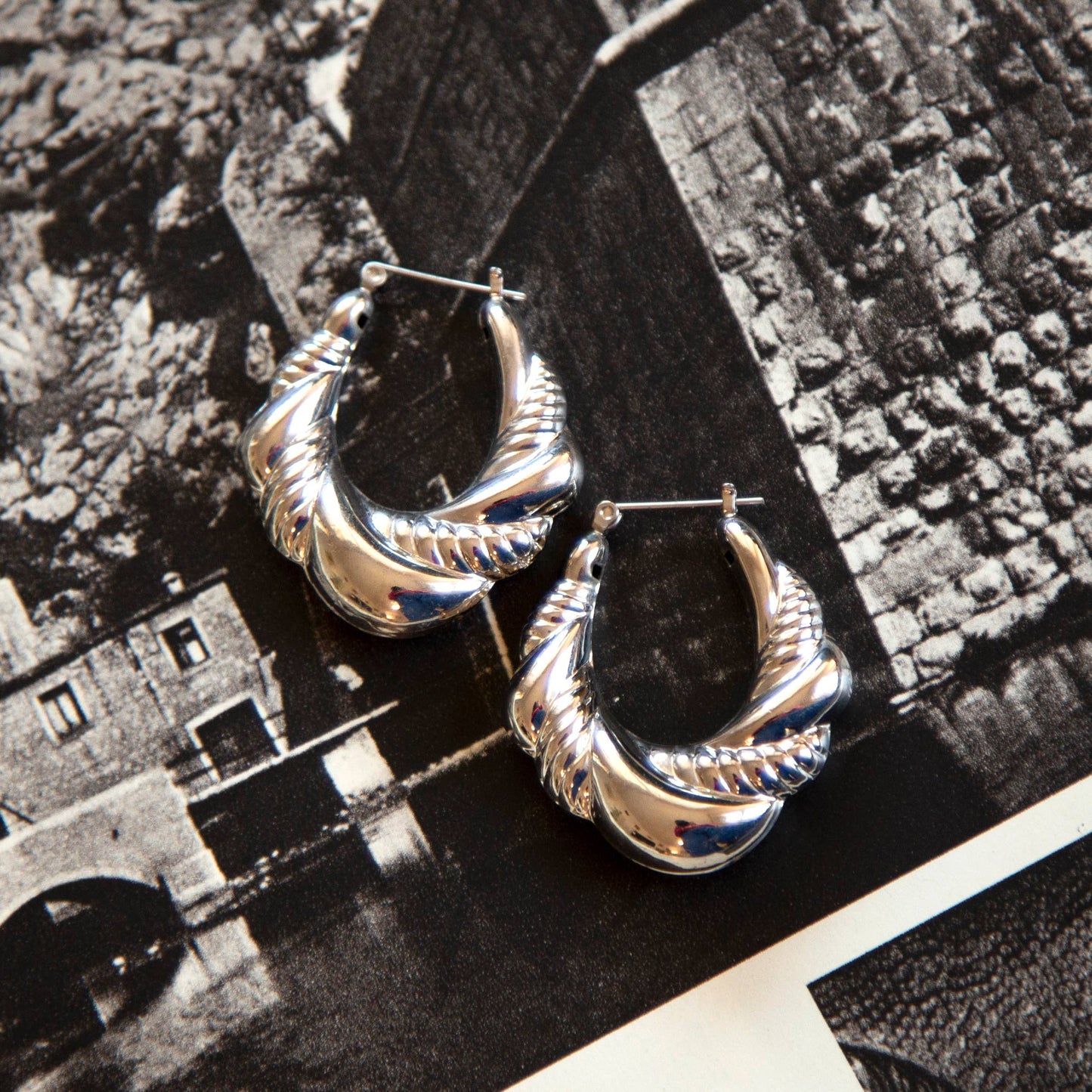 Vintage Jumbo Silver Hoops (Braided)