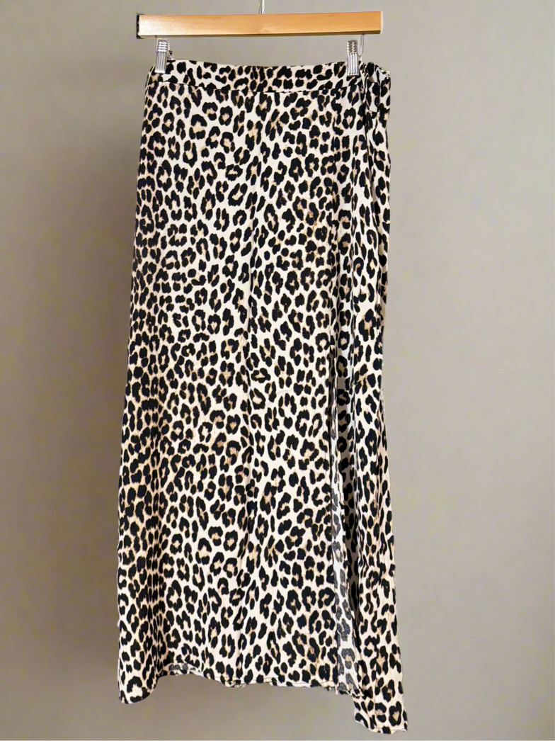 H&M Leopard Print Bias-Cut Midi Skirt