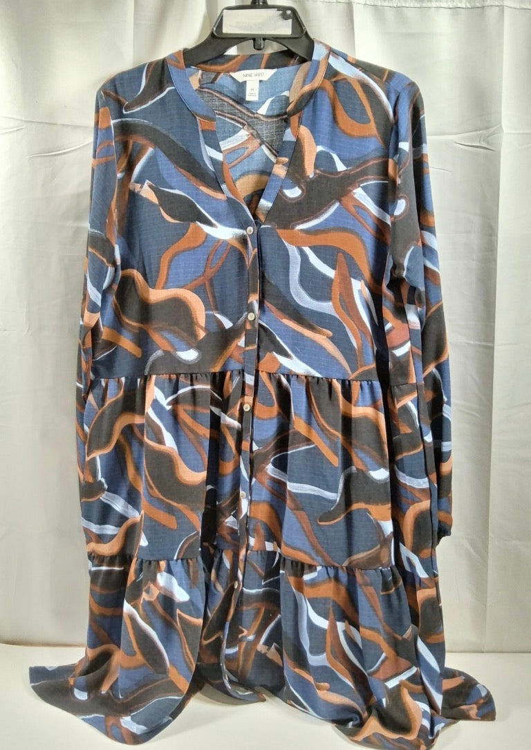 Nine West Abstract Print Tiered Button-Front Dress
