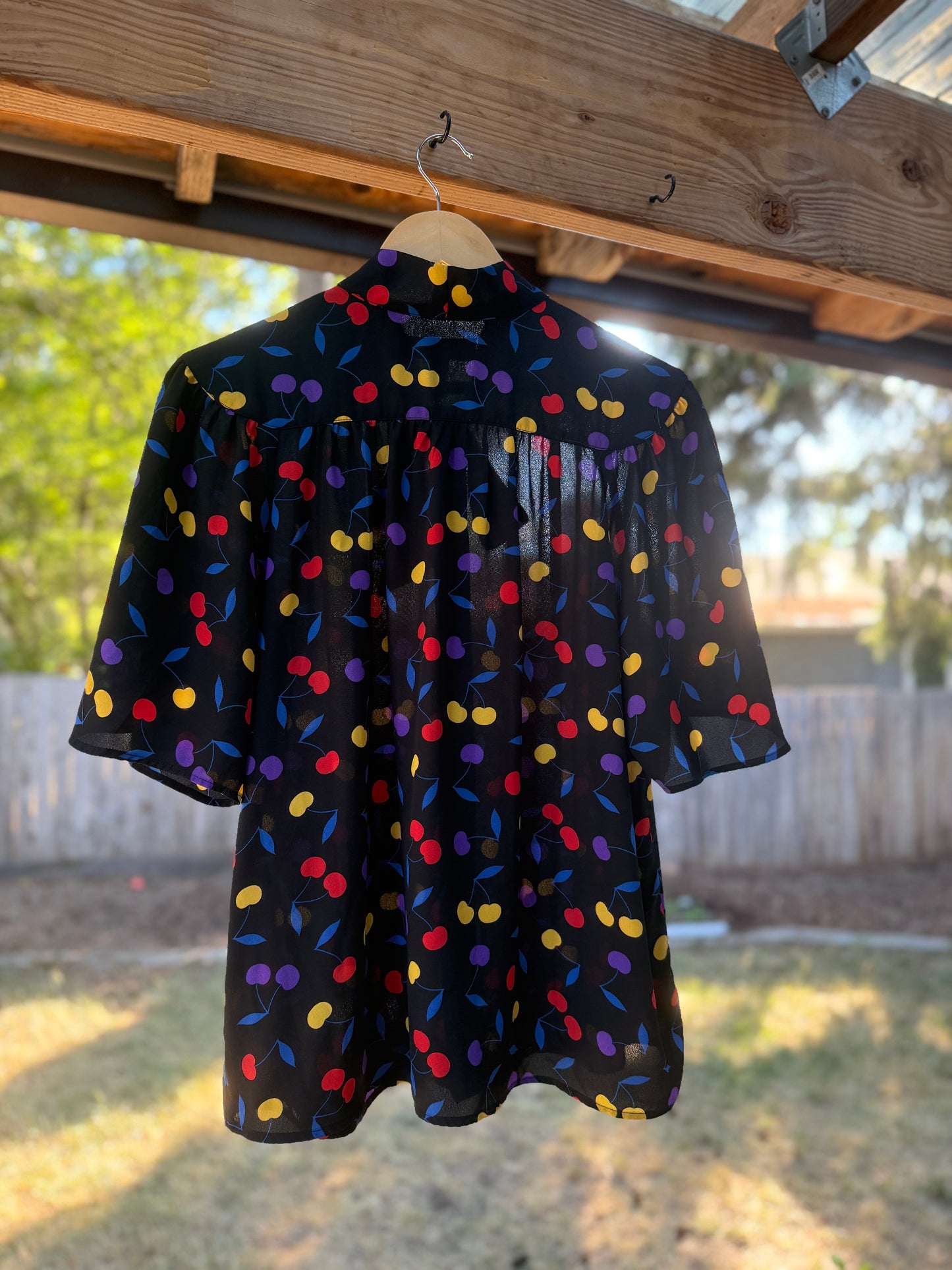 ModCloth Cherry Pop Tie-Neck Blouse