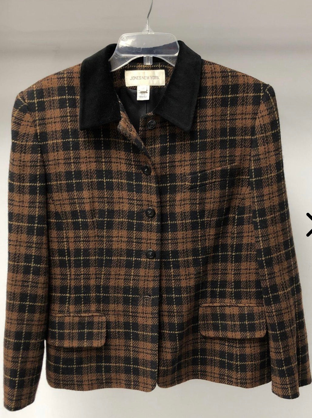 Jones New York Wool Plaid Blazer with Velvet Collar