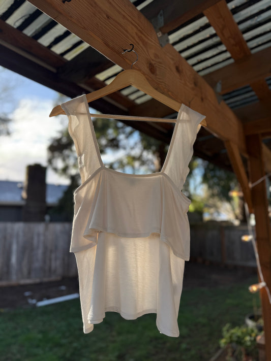 J.Crew Mercantile Ivory Flutter-Strap Layered Tank
