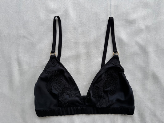 Victoria’s Secret Black Satin Appliqué Bralette
