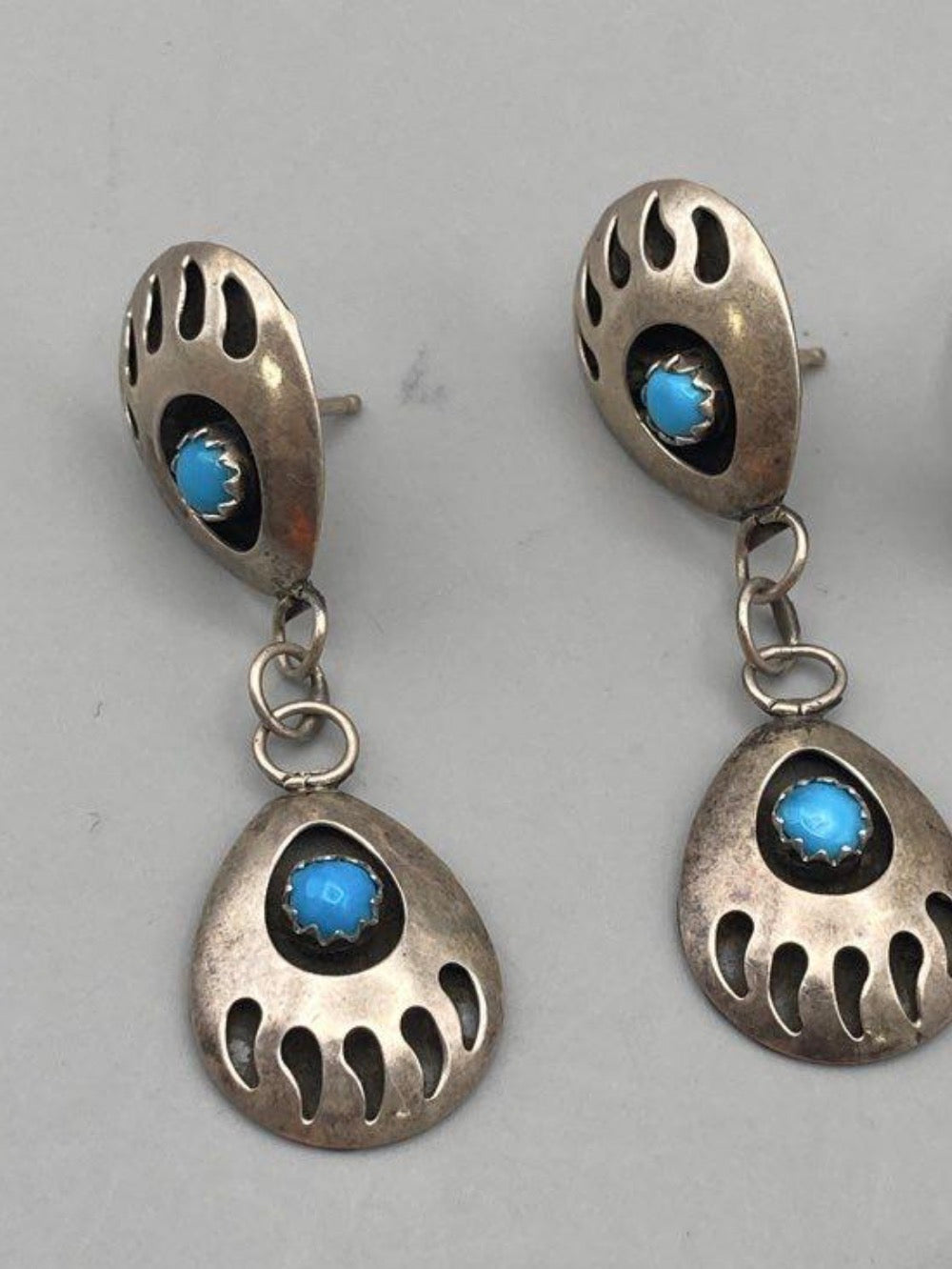 Southwestern-Style Bear Paw Turquoise Dangle Earrings