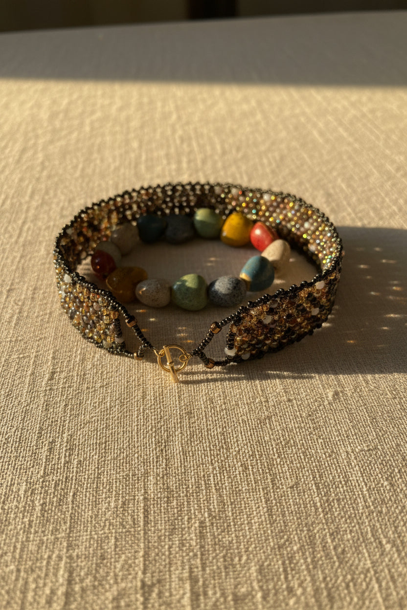Loom-Woven Seed Bead Cuff or Ceramic Bead Bracelet — Choose Yours