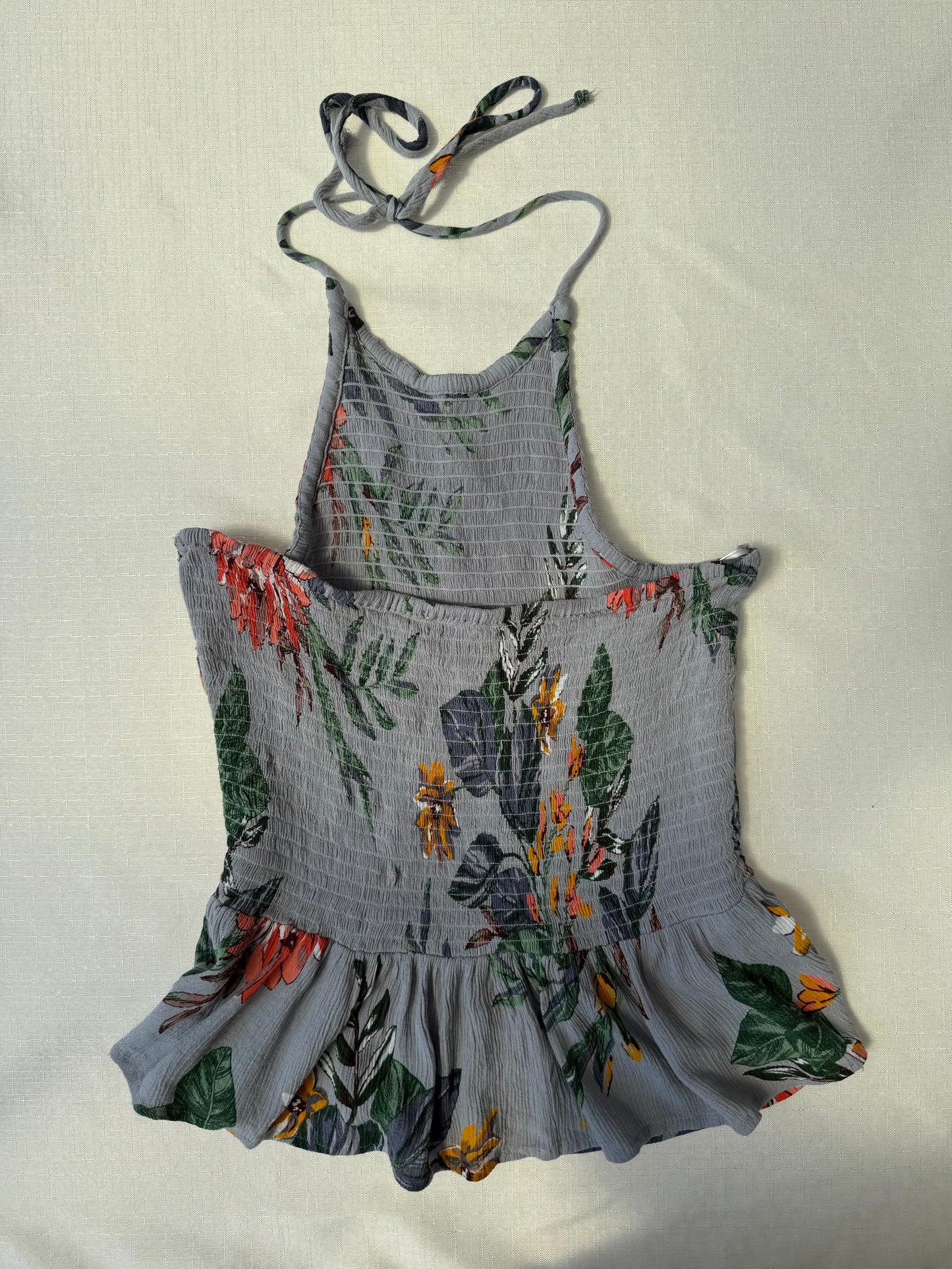 Patrons of Peace Grey Floral Smocked Peplum