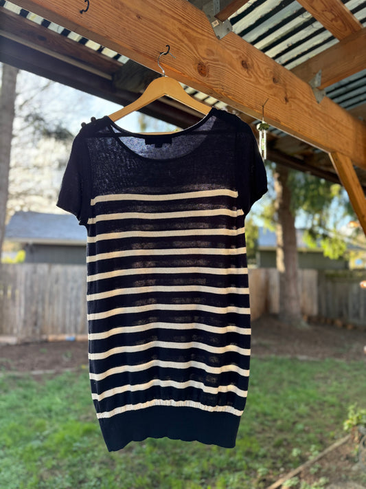 Forever 21 Navy & Cream Stripe Knit Tee with Buttoned Sleeves