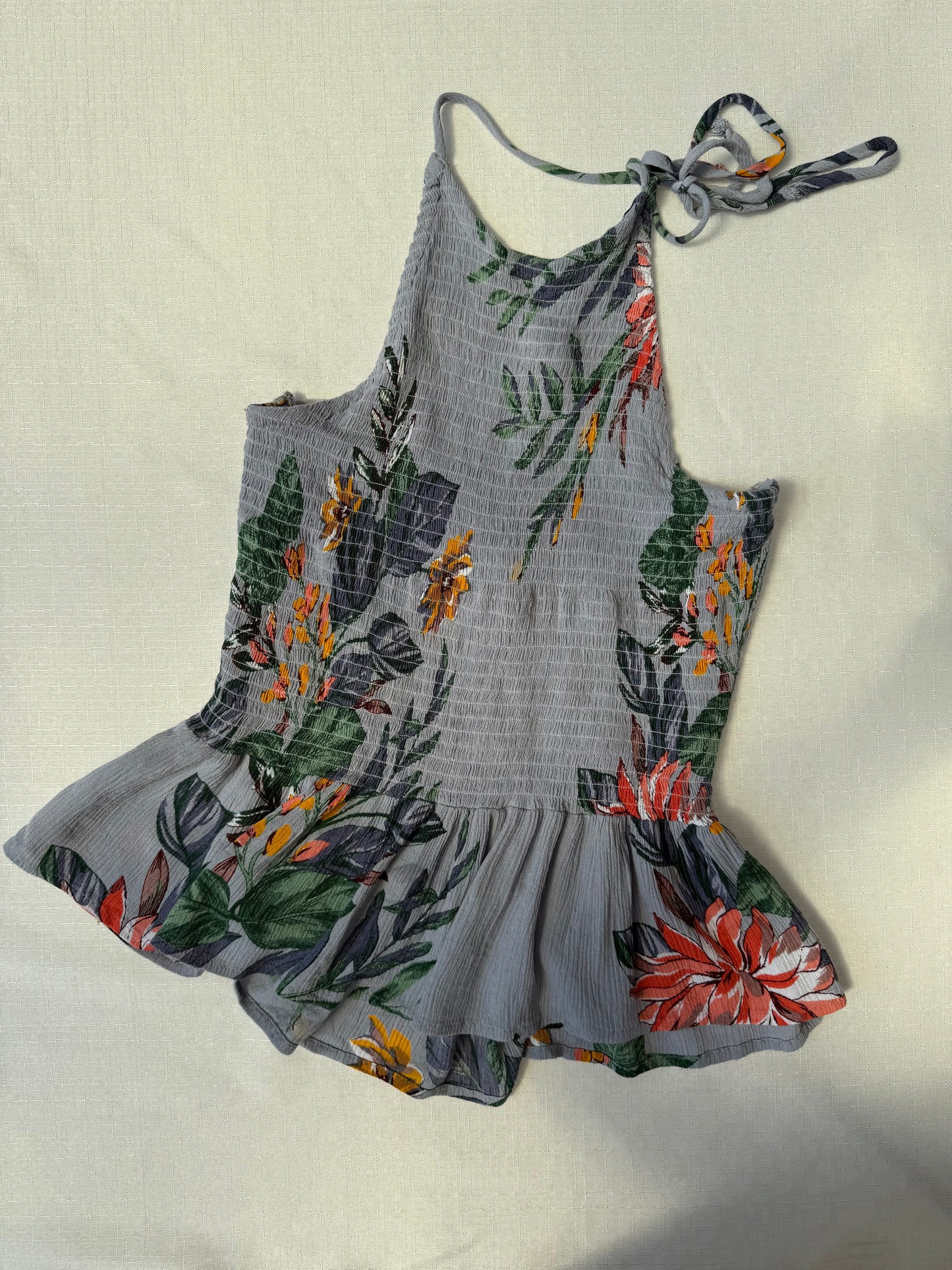 Patrons of Peace Grey Floral Smocked Peplum