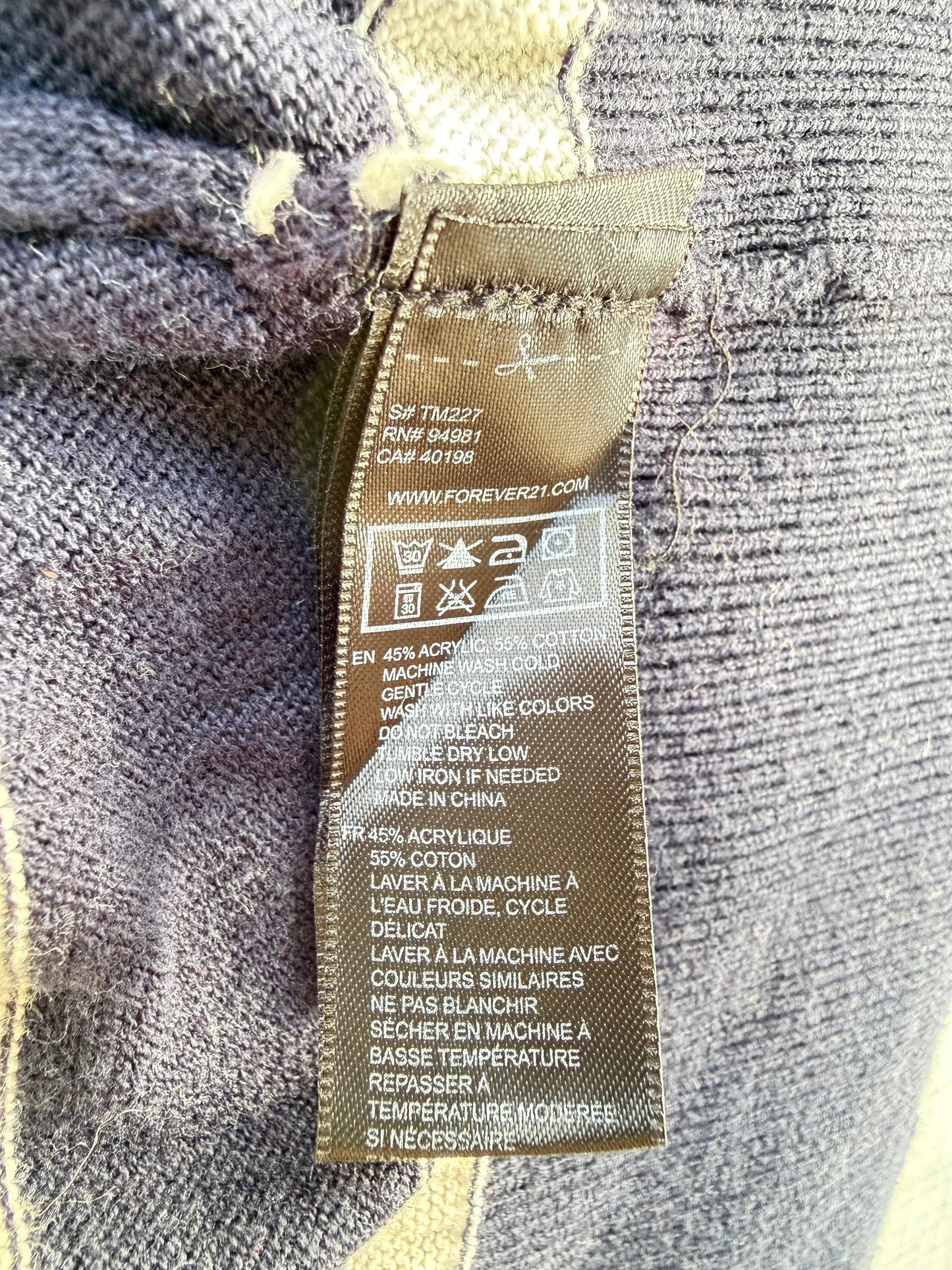 Forever 21 Navy & Cream Stripe Knit Tee with Buttoned Sleeves