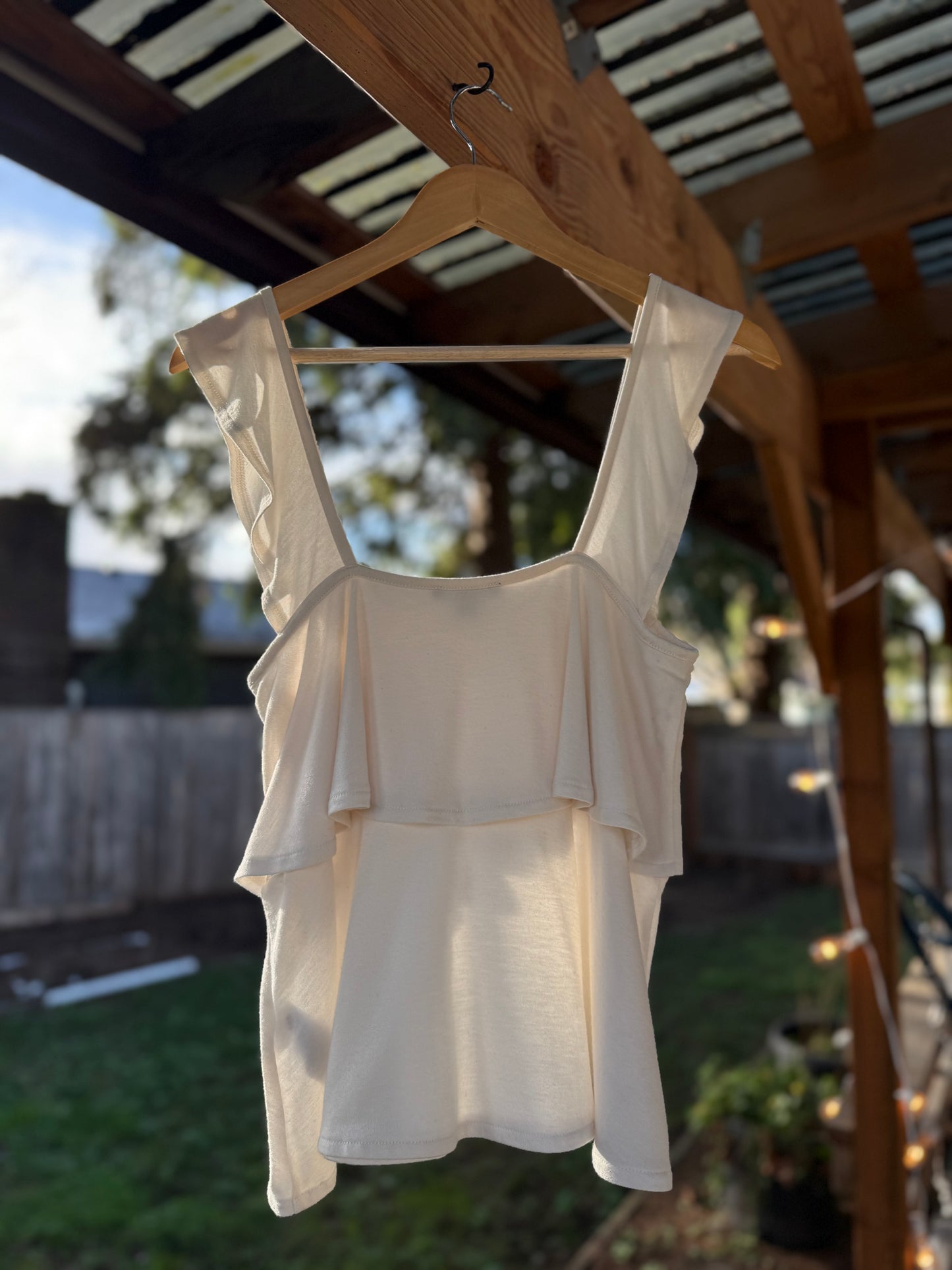 J.Crew Mercantile Ivory Flutter-Strap Layered Tank