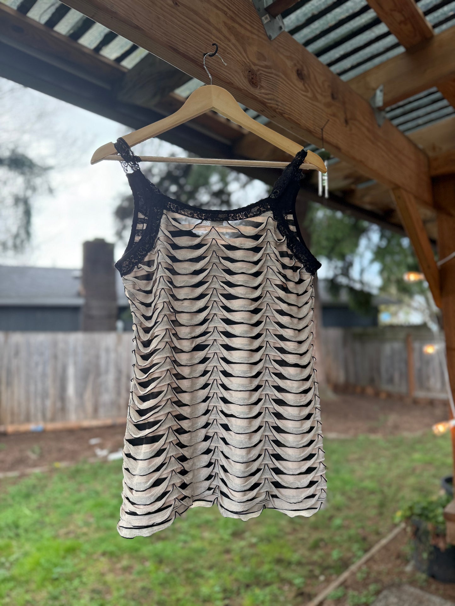 Cocomo Sheer Stripe Lace Panel Tank