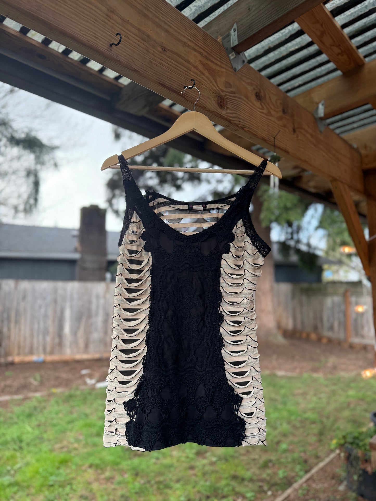 Cocomo Sheer Stripe Lace Panel Tank