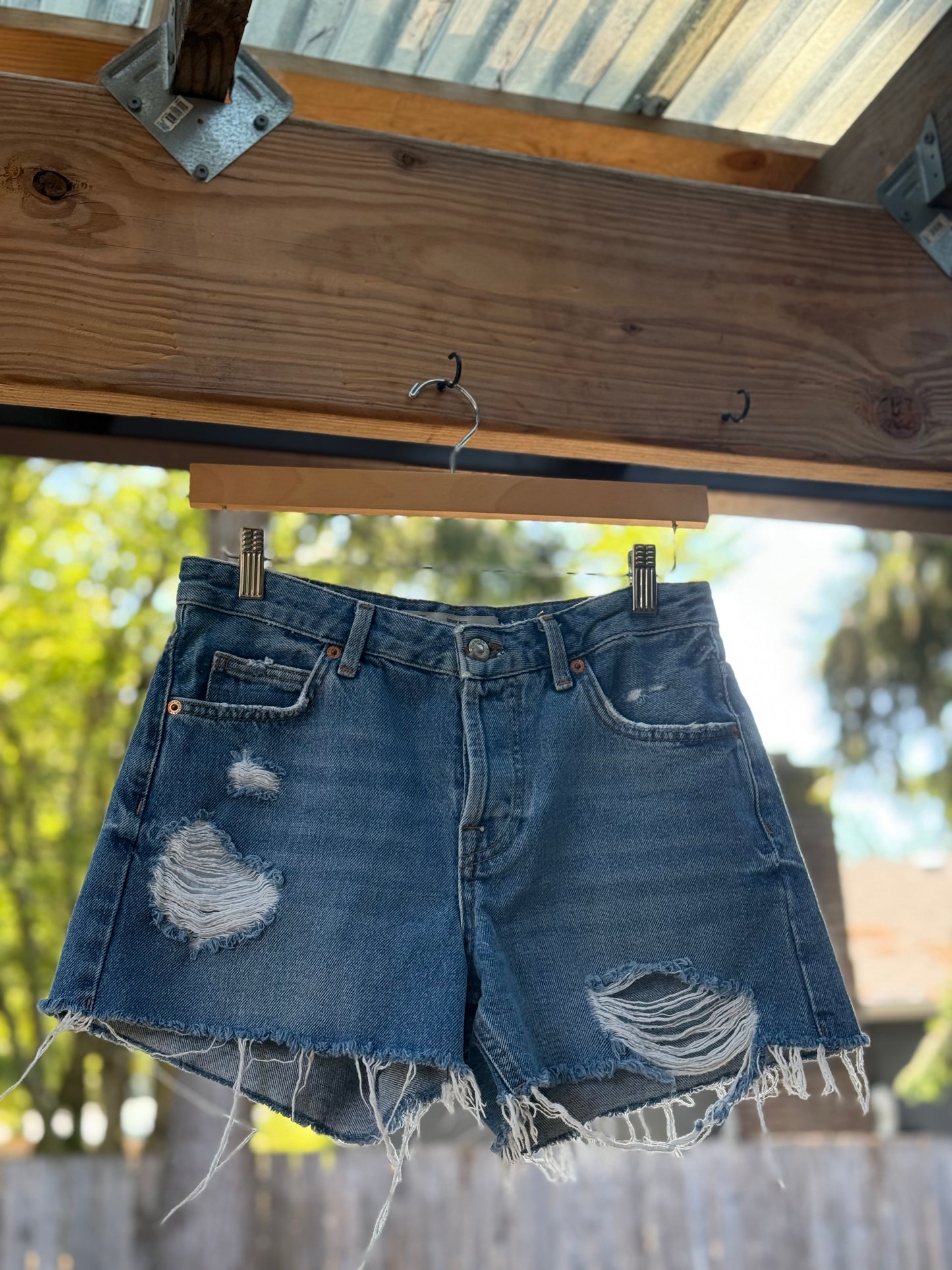 Topshop Moto Button-Fly Denim Shorts