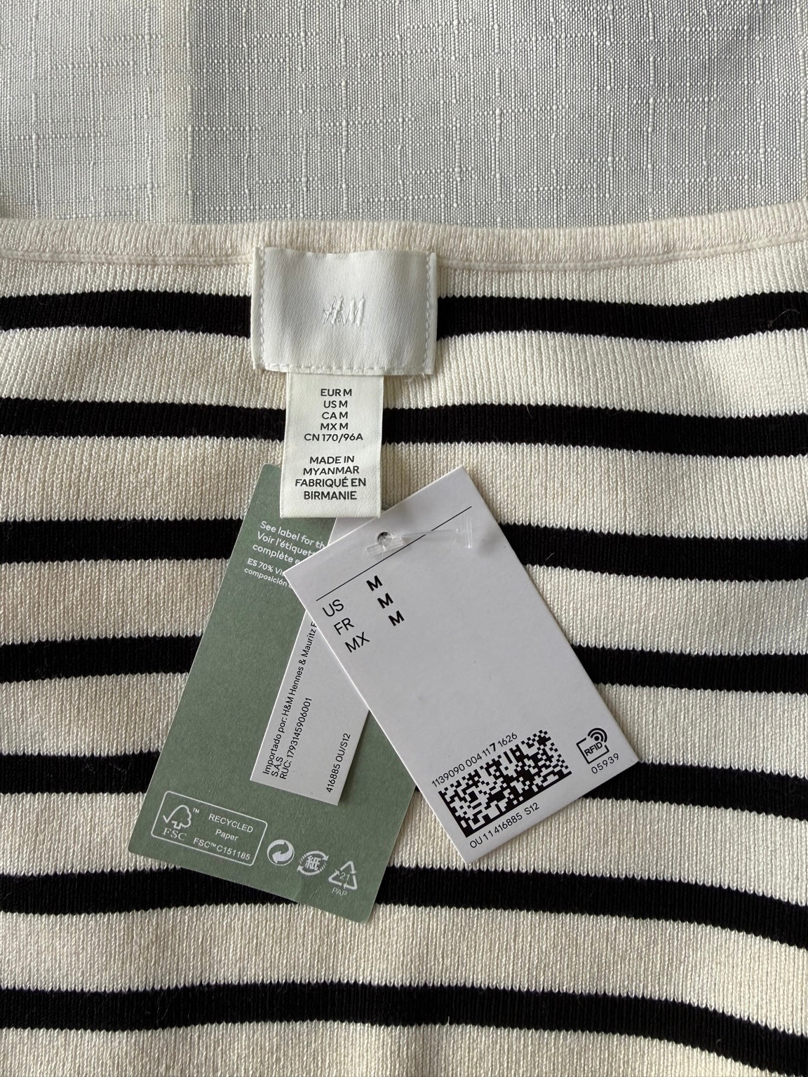 H&M Black & Cream Striped Knit Tube Top