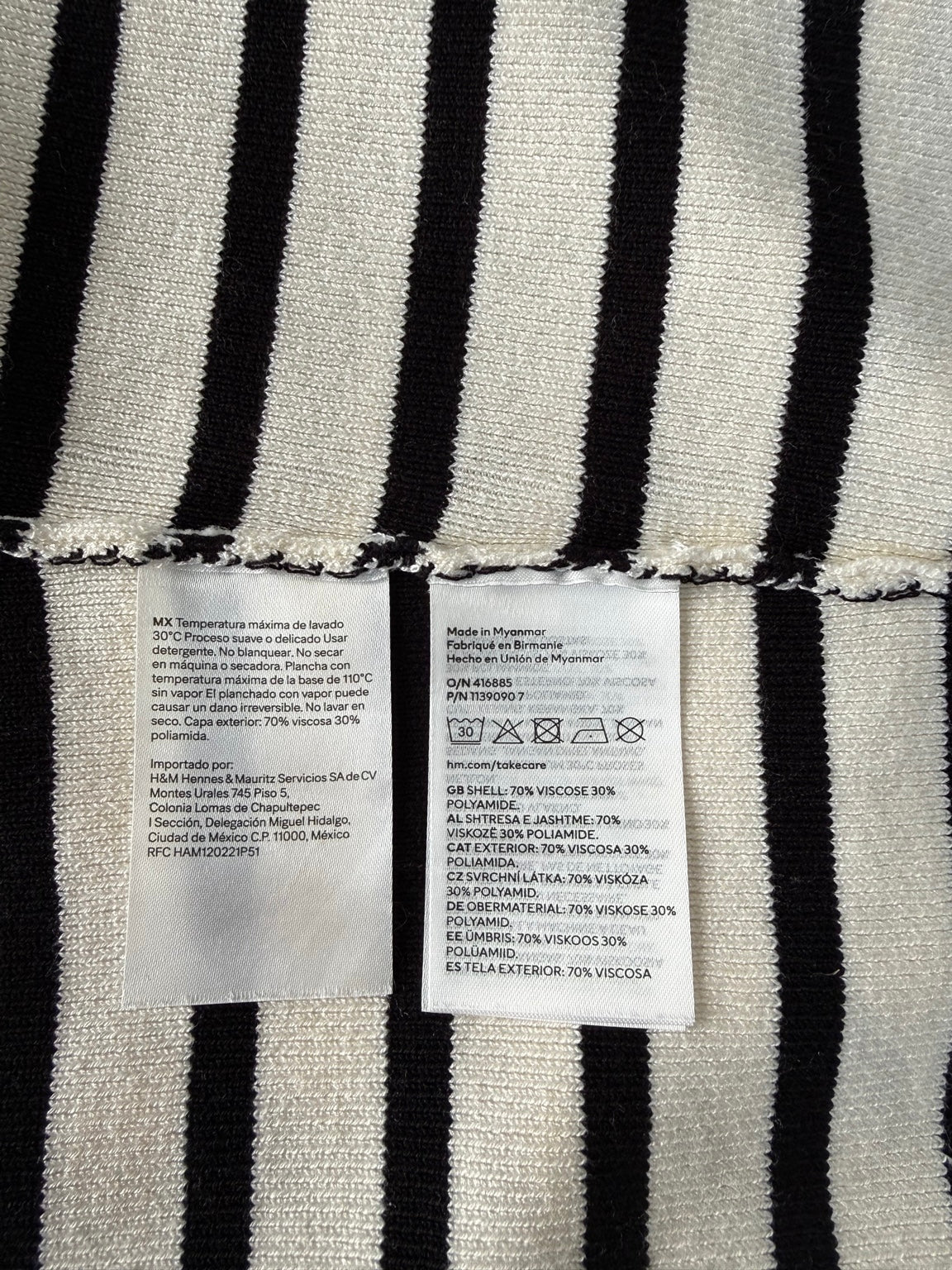 H&M Black & Cream Striped Knit Tube Top