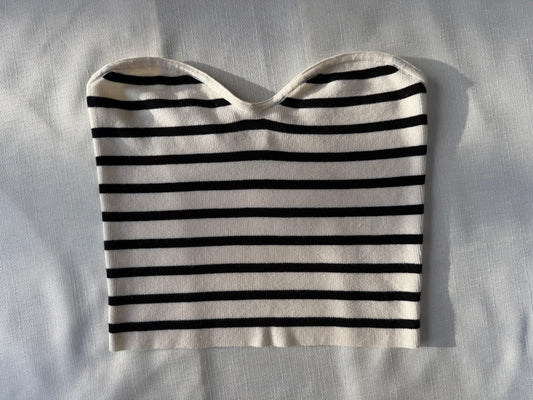H&M Black & Cream Striped Knit Tube Top
