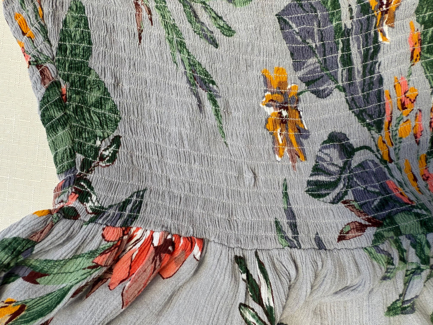 Patrons of Peace Grey Floral Smocked Peplum